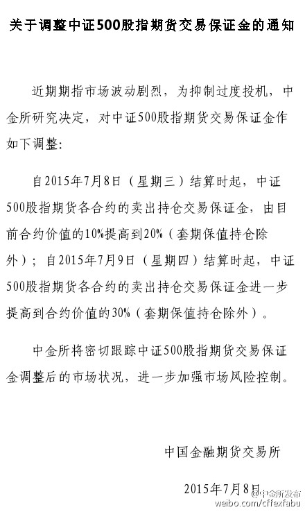 中金所大幅提高中證500股指期貨交易保證金