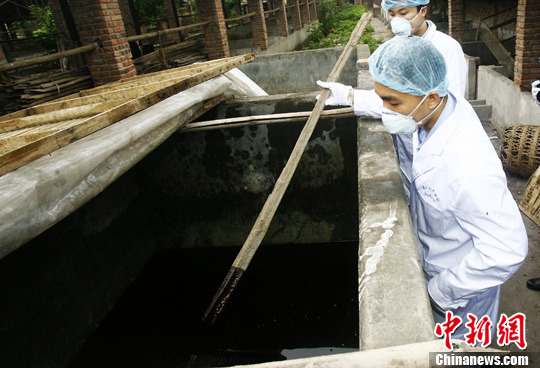 資料圖：檢測人員對警方查獲的制售潲水油窩點內的半成品油進行檢測。<a target=&apos;_blank&apos; href=&apos;http://www.chinanews.com/&apos; _fcksavedurl=&apos;http://www.chinanews.com/&apos;></table><p align=